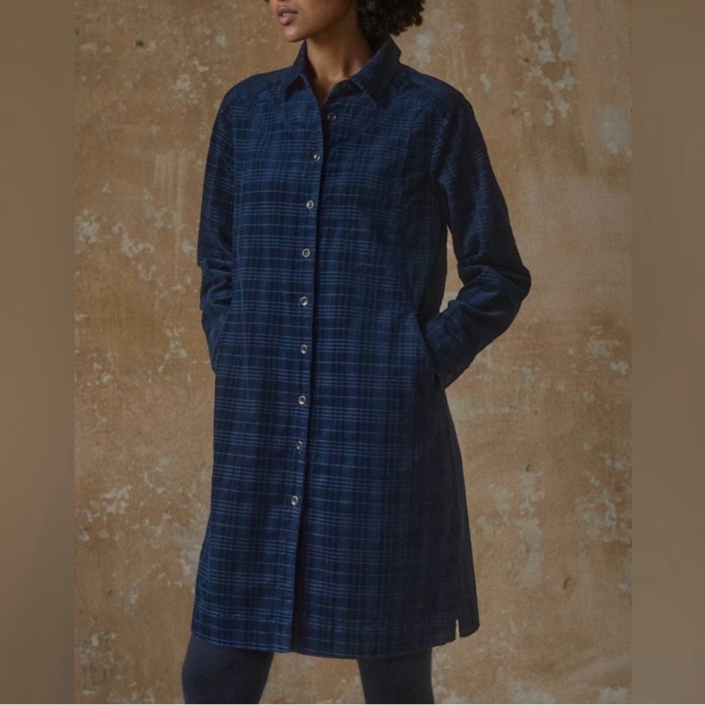 POETRY Blue 100% Cotton Corduroy Button Front Long Sleeve Shirt Dress Size 6